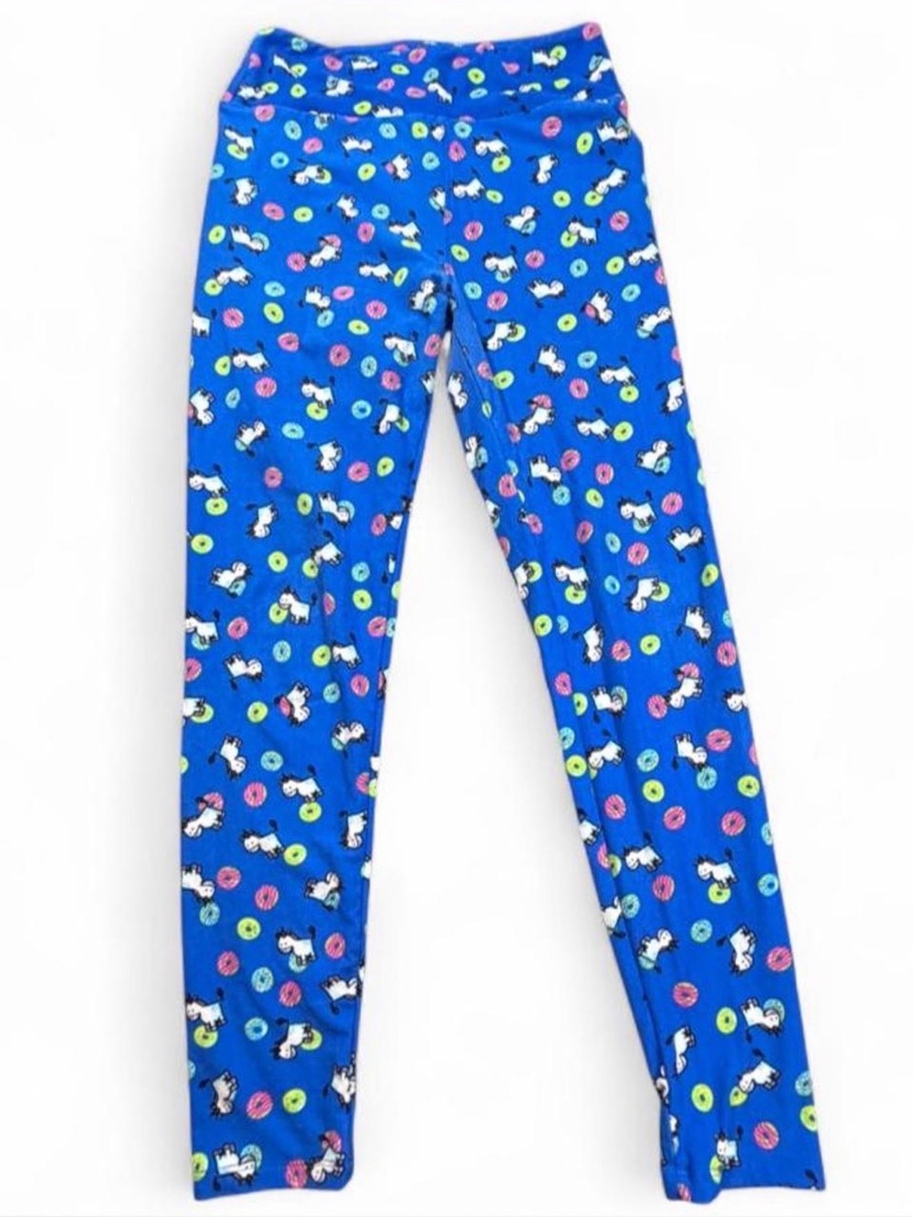 LuLaRoe OS Blue Unicorn & Donut Print Leggings One Size Novelty